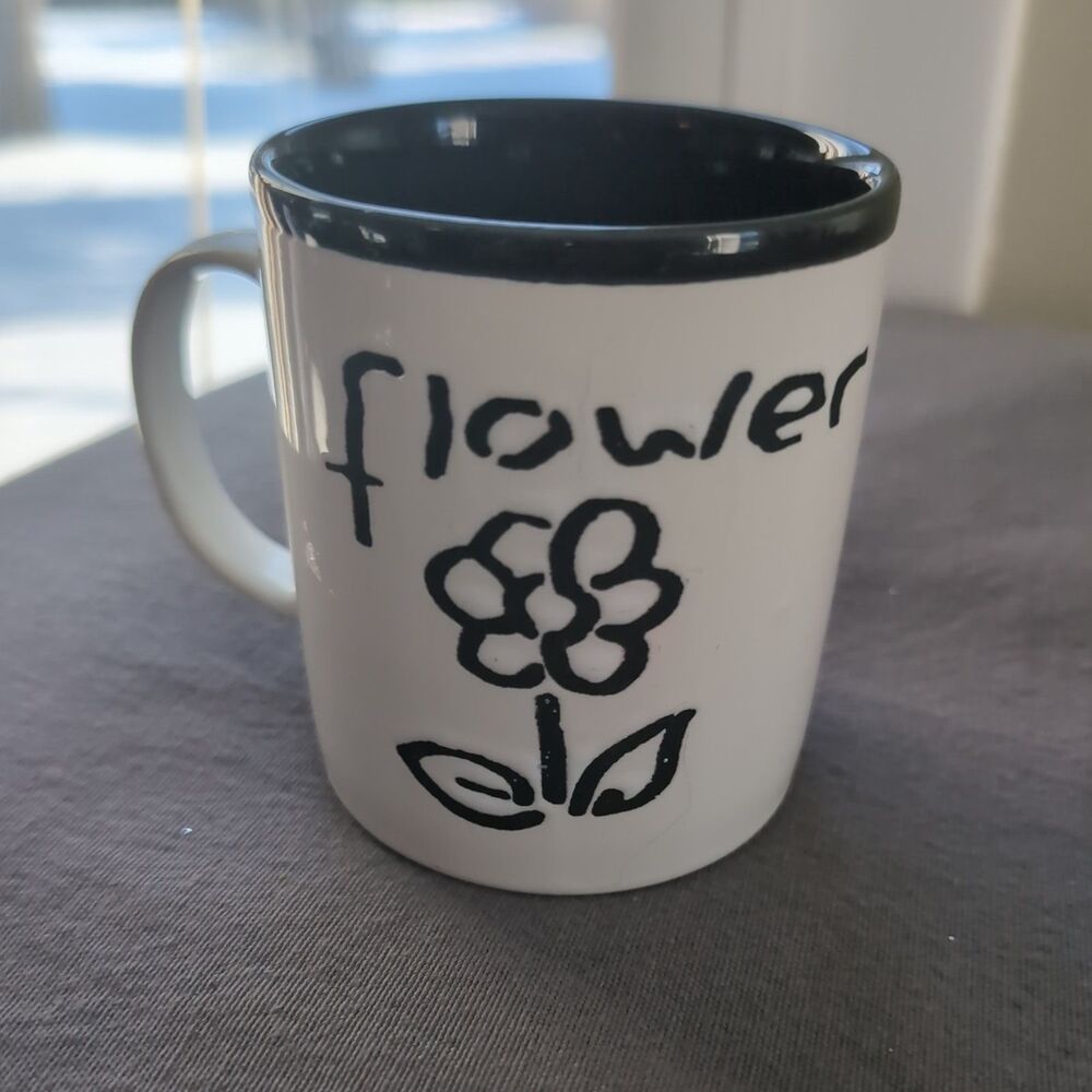 Vintage Just Mugs Black White Dog Flower Coffee Mug England - Picture 2 of 8